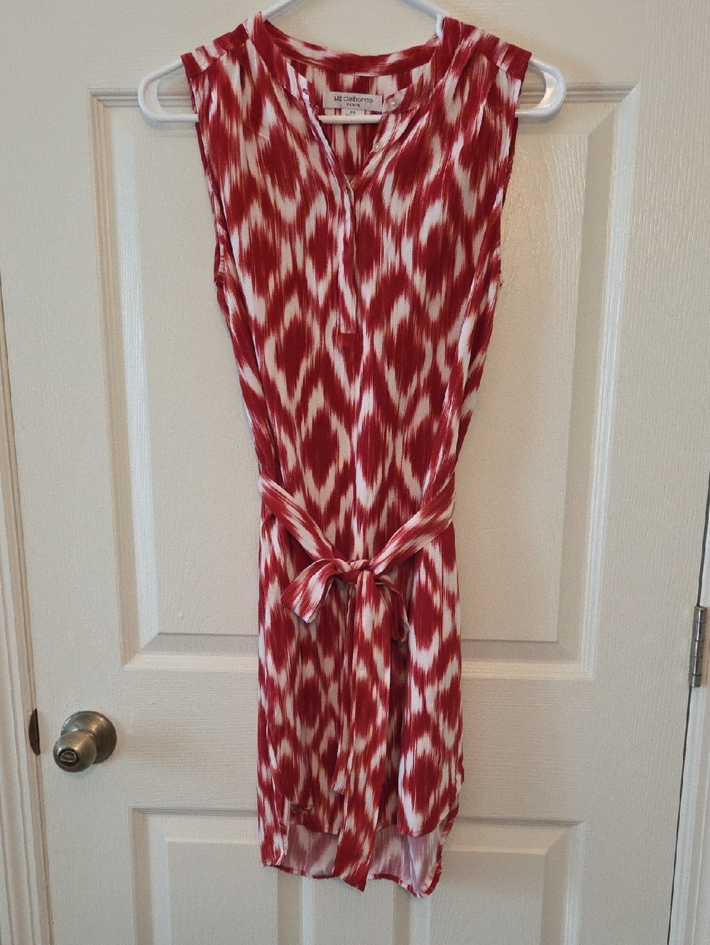 Liz Claiborne Red and White Ikat Tie-Waist Midi Dress Size Medium